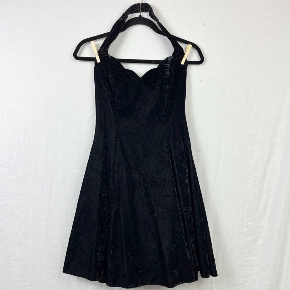 80s Steppin Out Crushed Velvet Halter Dress Womens S Tulle Tutu‎ Punk Goth Prom